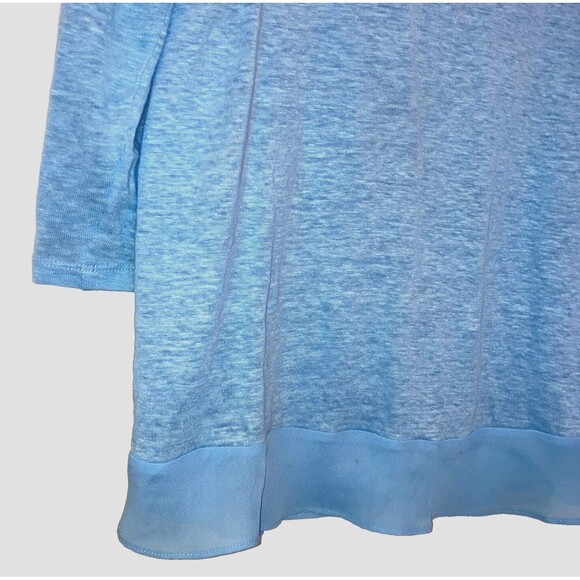 LAUREN RALPH LAUREN size S 100% Linen Knit Blue Tunic Blouse Top Chiffon Trim - Picture 2 of 5